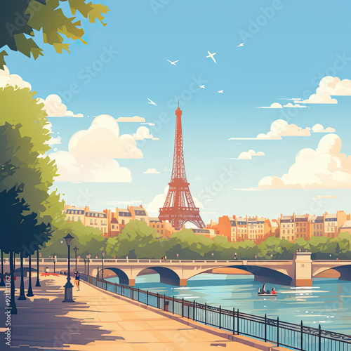 Paris in flat art style