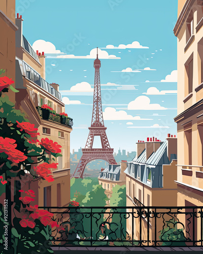 Paris in flat art style