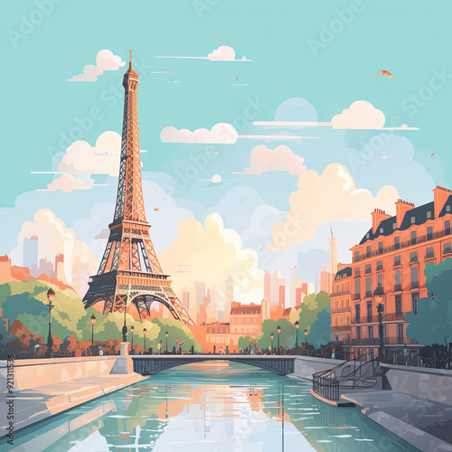 Paris in flat art style