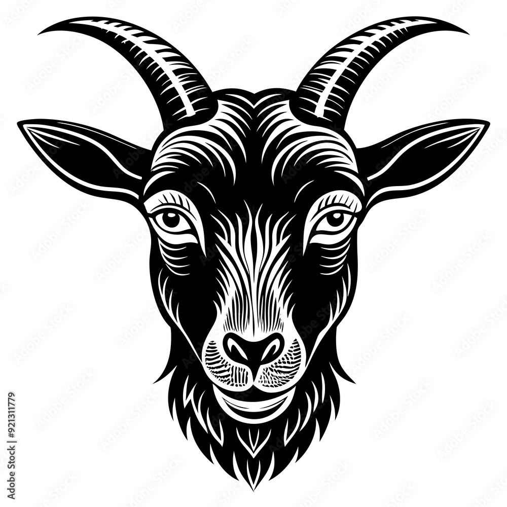 Fototapeta premium Goat Face Black Art vector illustration