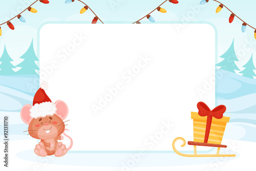 Banner Design with Cute Little Mouse Character Vector Template