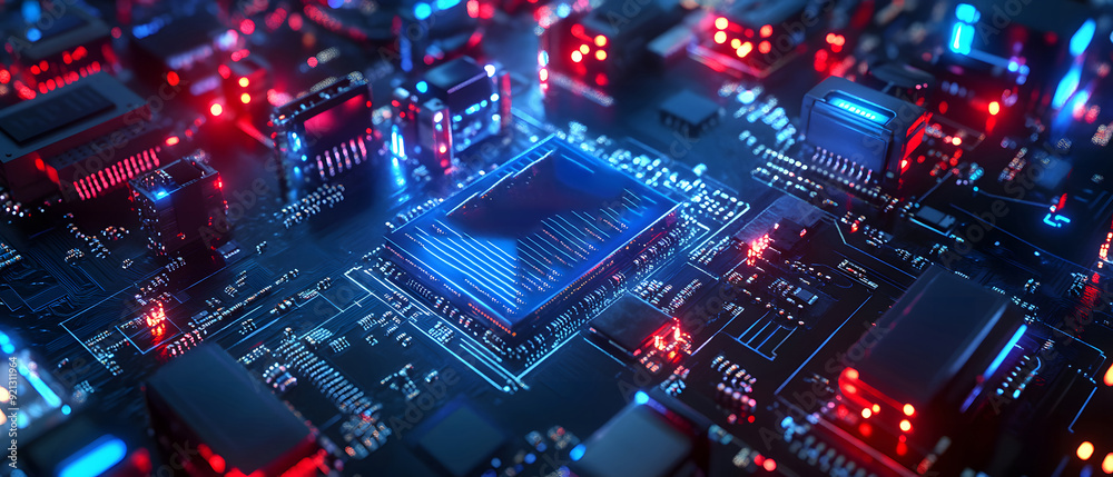 Fototapeta premium A close-up view with the acronym CPU displayed on a microchip, representing the concept of Central Processing Unit design