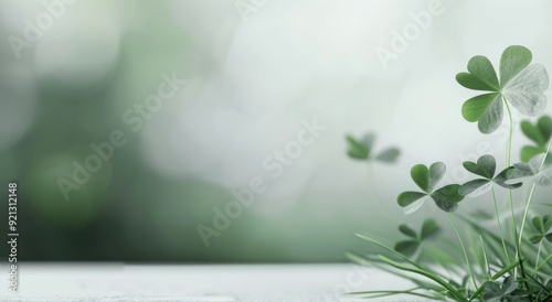 Green Clover Leaves on Light Background With Natural Texture