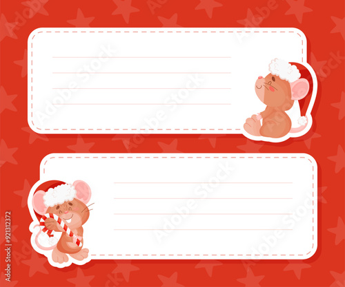 Empty Note Card with Cute Little Mouse Character Vector Template