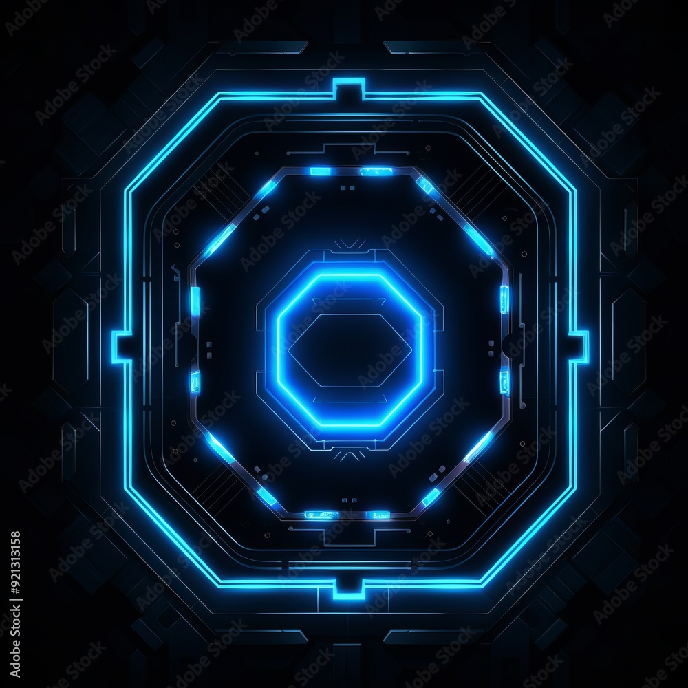 Blue neon geometric pattern with glowing lines on a dark background Blue neon geometric pattern with glowing lines on a dark background