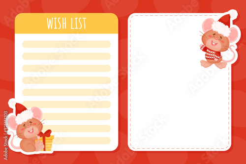 Empty Wish List Card with Cute Little Mouse Character Vector Template