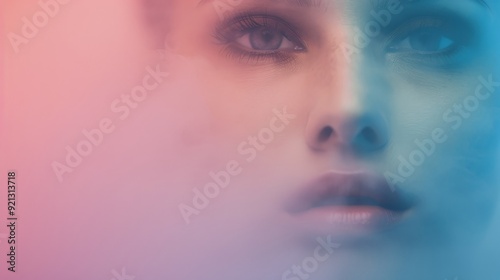 Young Woman With Colorful Makeup and Smoke Effect Against Vibrant Background