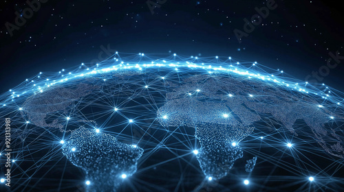 Global Network Connection with Glowing Nodes and Lines.