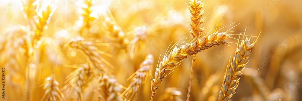 Golden Wheat Field. Closeup of Ears of Harvested Wheat in Agricultural Setting