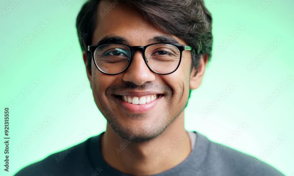 Portrait of a happy young man with eyeglasses against green background Portrait of a happy young man with eyeglasses against green background