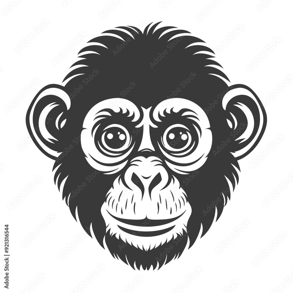 Vector Illustration of Happy Monkey Face Black White Stylized Animal Art for Logos Posters Mascots Vector Illustration of Happy Monkey Face Black White Stylized Animal Art for Logos Posters Mascots