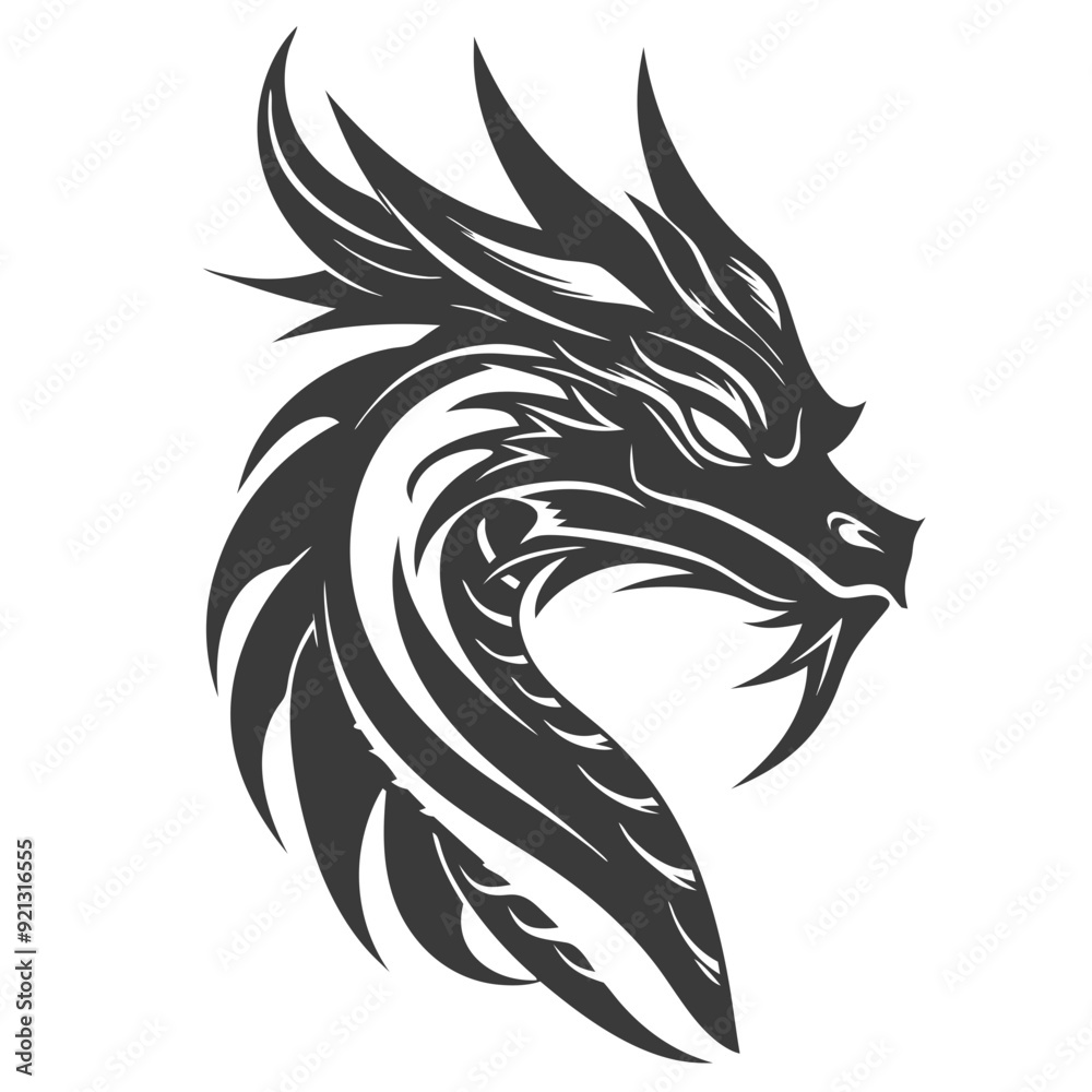 Dragon Head Black Tribal Tattoo Vector Symbol of Strength and Power Fantasy Illustration Design Dragon Head Black Tribal Tattoo Vector Symbol of Strength and Power Fantasy Illustration Design