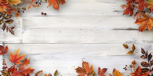 White wood Surface with fall themed border.