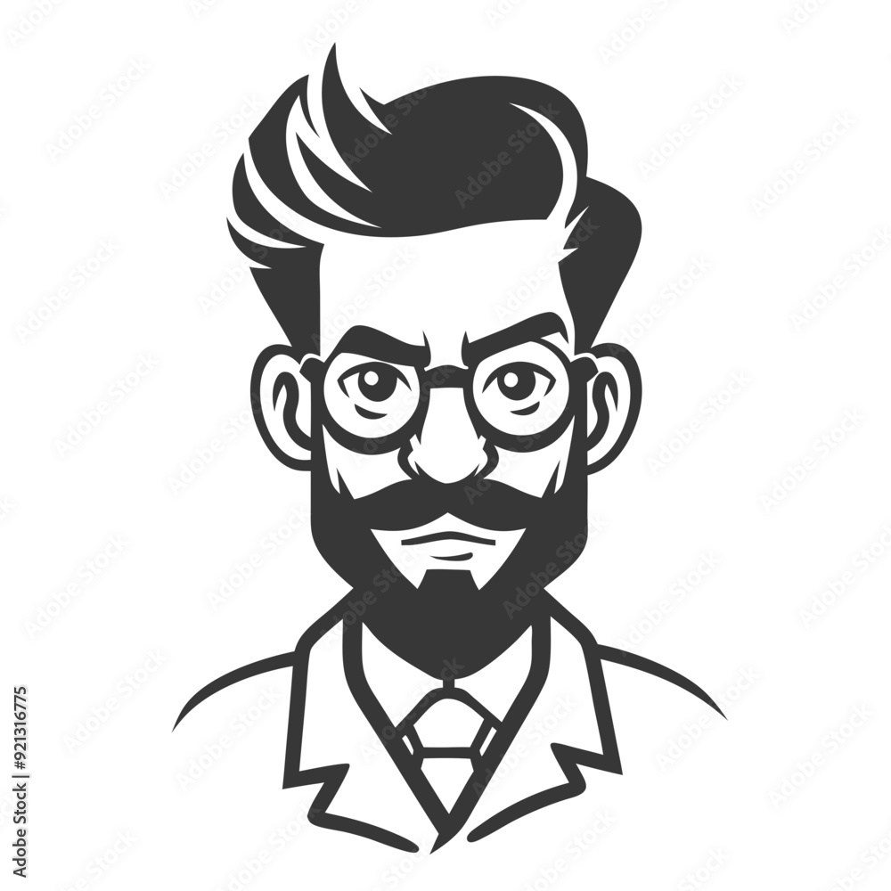 Professor Character Vector Illustration Cartoon Comic Style Retro Glasses Beard Simple Design Professor Character Vector Illustration Cartoon Comic Style Retro Glasses Beard Simple Design