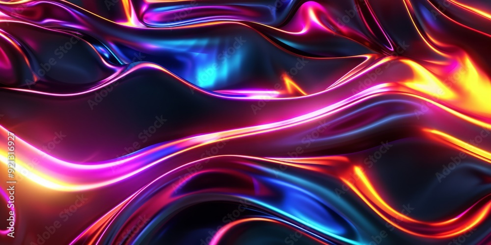 Black Surface with Colorful Neon Accents. Smooth Texture Background