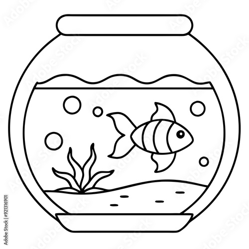 Goldfish Bowl Vector Illustration Kid Friendly Coloring Page Aquatic Life Educational Activity