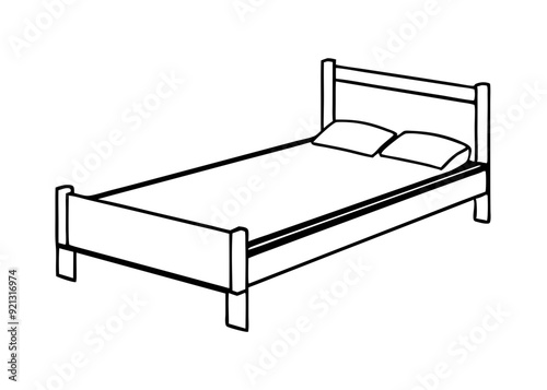 Vector Illustration Minimalist Bed Frame with Mattress and Pillows Bedroom Furniture Design