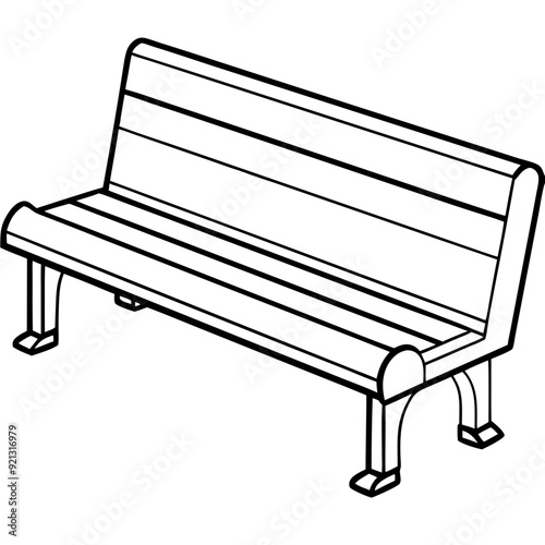 Vector Illustration of Park Bench Outline Minimalistic Public Space Furniture Design