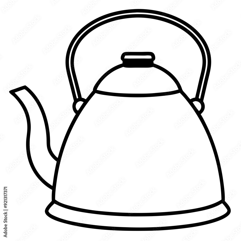 Black and White Kettle Outline Vector Illustration of Kitchen Appliance for Culinary Design Concepts Black and White Kettle Outline Vector Illustration of Kitchen Appliance for Culinary Design Concepts