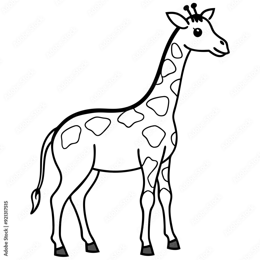 Naklejka premium Cute Giraffe Black White Vector Illustration Cartoon Animal Drawing Children's Coloring Page