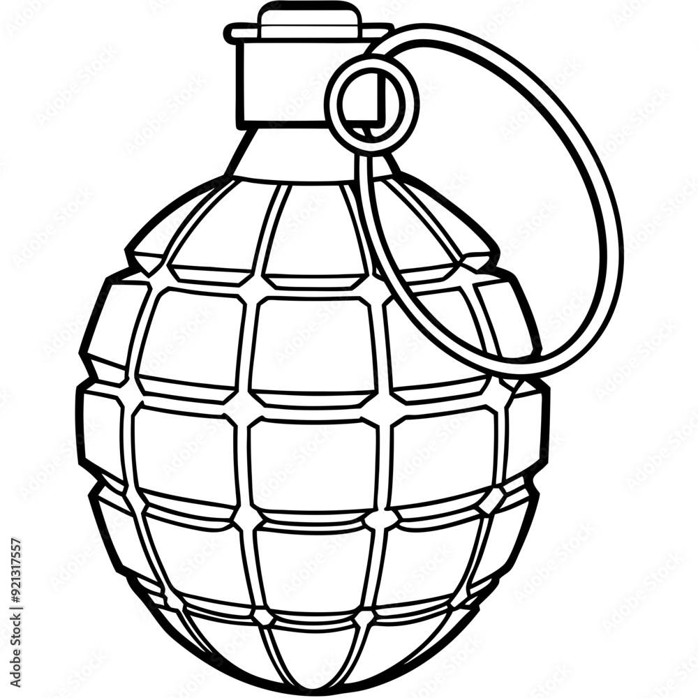 Hand Grenade Outline Vector Black and White Military Weapon Illustration Symbol of Conflict Hand Grenade Outline Vector Black and White Military Weapon Illustration Symbol of Conflict
