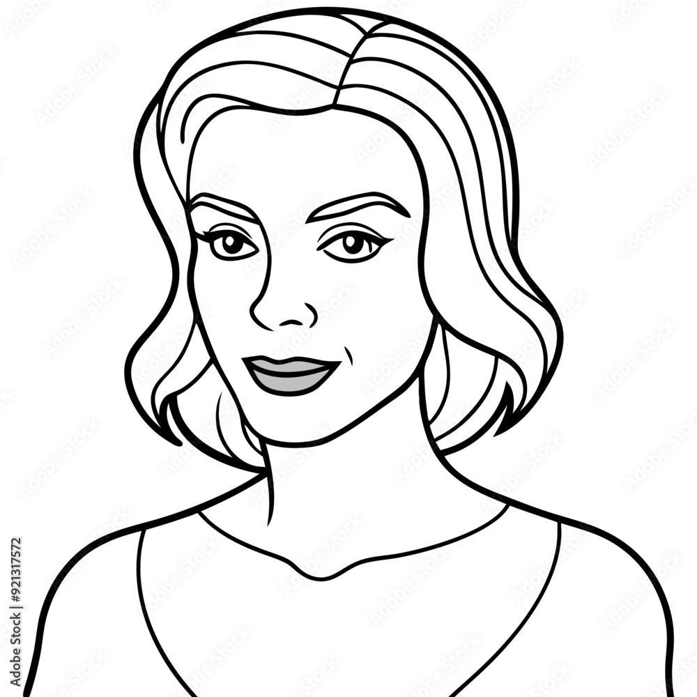 Vector Illustration Woman Portrait Black White Line Art Female Face Outline Drawing