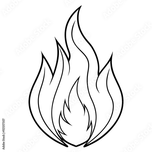 Flame Outline Vector Black and White Fire Symbol Illustration for Graphic Design Usage