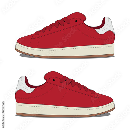Mockup of a pair of red men's sneakers side view, vector illustration