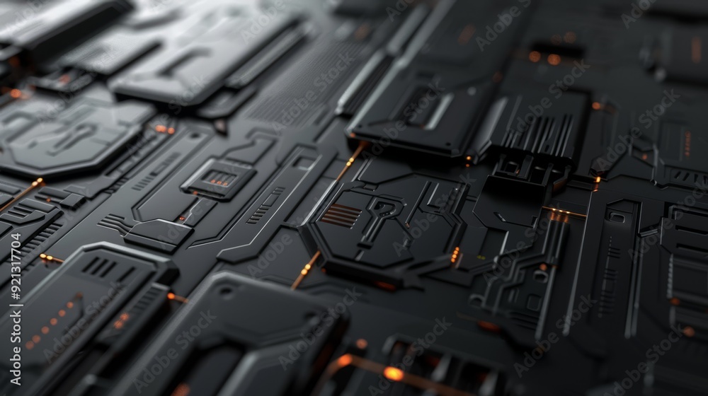 Black, Tech Background with Futuristic 3D Panels. Dark, Sci-Fi style Black, Tech Background with Futuristic 3D Panels. Dark, Sci-Fi style