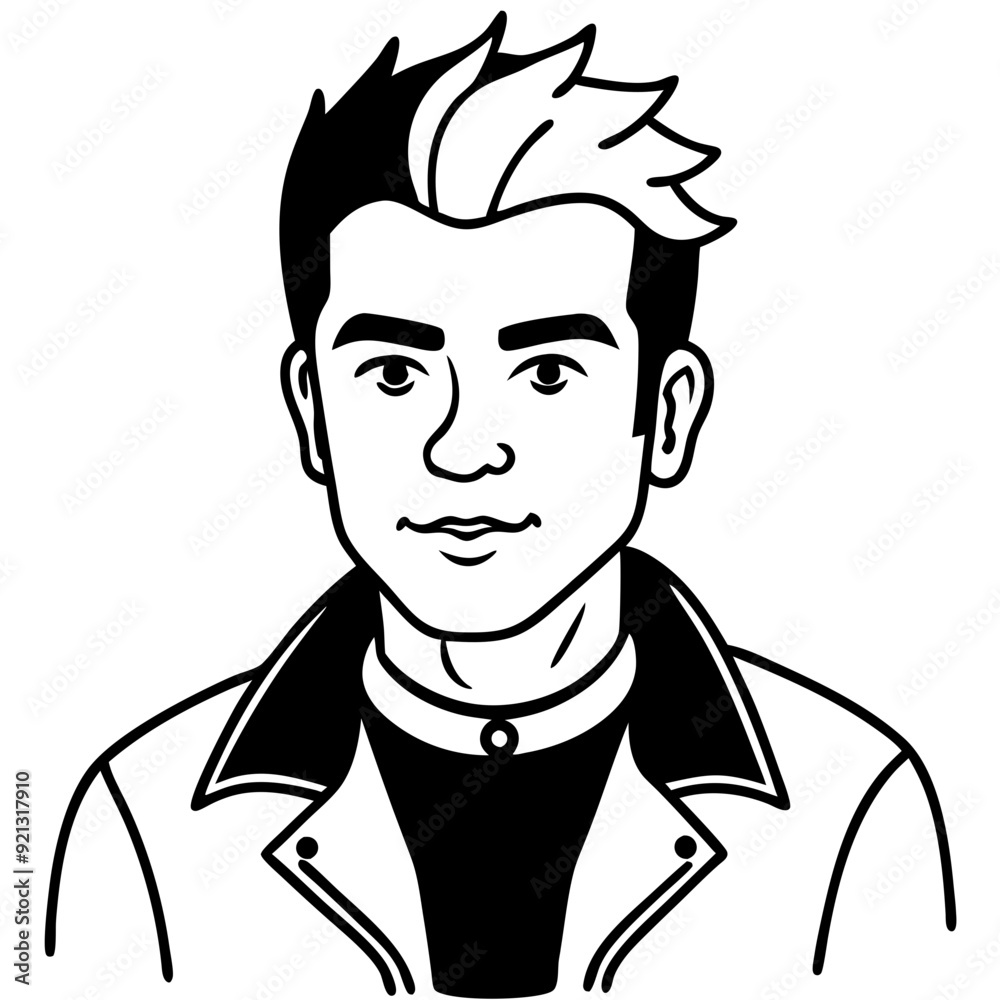 Vector Illustration Trendy Young Man Black White Graphic Character Portrait Modern Style Art Vector Illustration Trendy Young Man Black White Graphic Character Portrait Modern Style Art