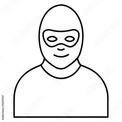 Masked Thief  Vector Illustration Criminal Character Black and White Outline Security Concept
