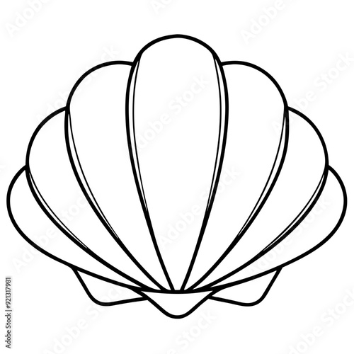 Seashell Vector Illustration Outline Minimalist Black and White Nautical Beach Theme Design