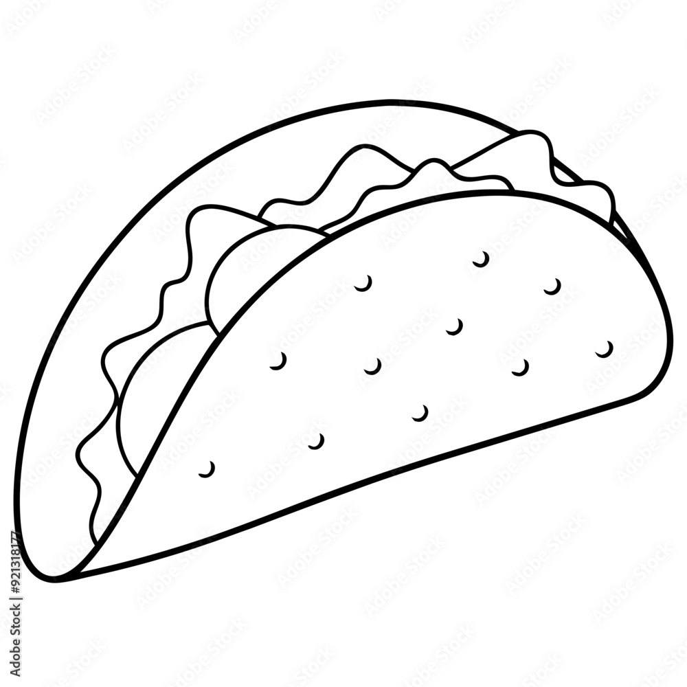 Vector Illustration of Taco Outline Black and White Mexican Cuisine Artwork for Menu Design Vector Illustration of Taco Outline Black and White Mexican Cuisine Artwork for Menu Design