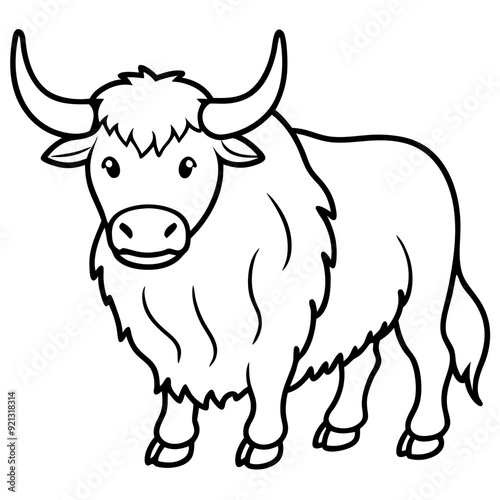 Yak Illustration Simple Outline Drawing Himalayan Animal Vector Art for Kids Educational Materials