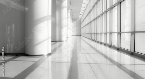 Modern Hallway With Natural Light and Shadows in a Sleek Building Interior