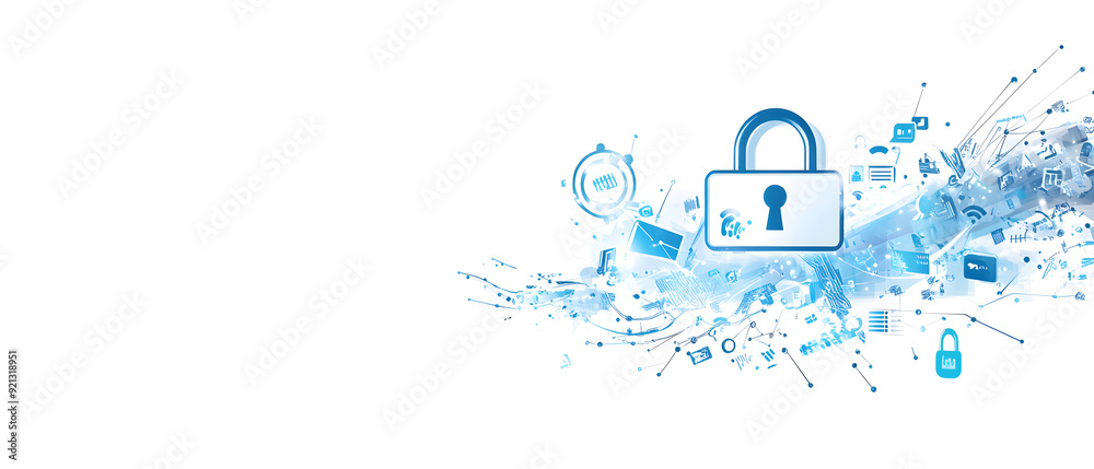 Fototapeta premium A high-tech banner design where the text data security with a digital padlock design