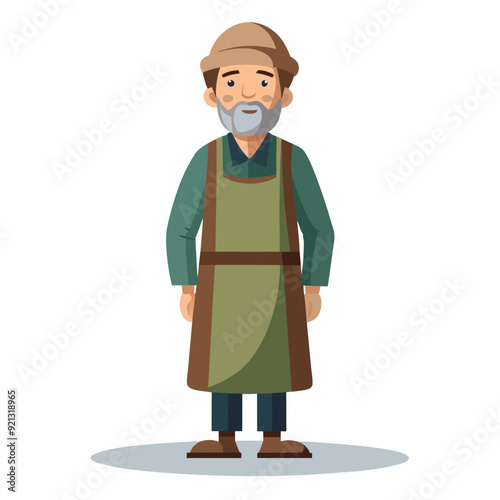 A middle-aged man in a robe and apron with a cap on his head art vector illustration