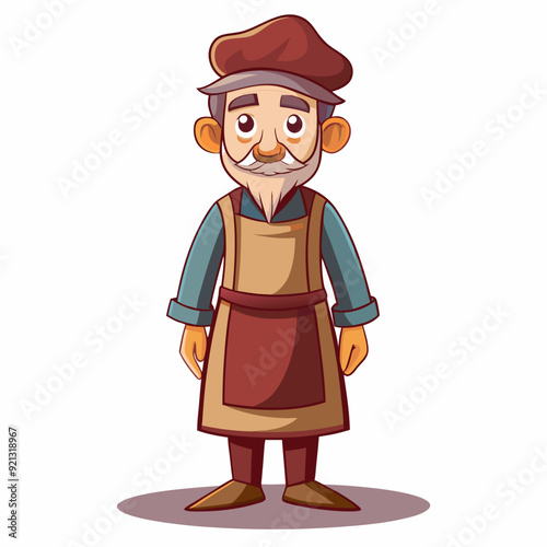 A middle-aged man in a robe and apron with a cap on his head art vector illustration