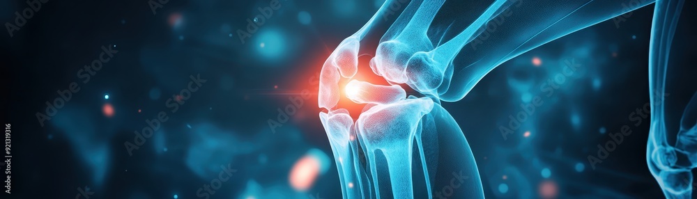 3D rendering of human knee joint with highlighted pain area ...