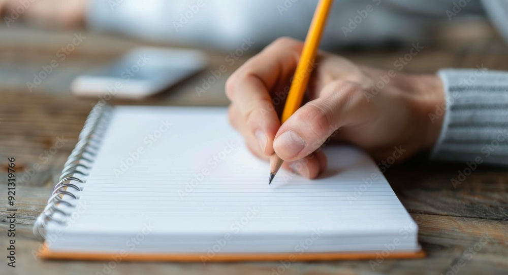 Writing Notes on Blank Notebook With Pencil in Cozy Indoor Setting