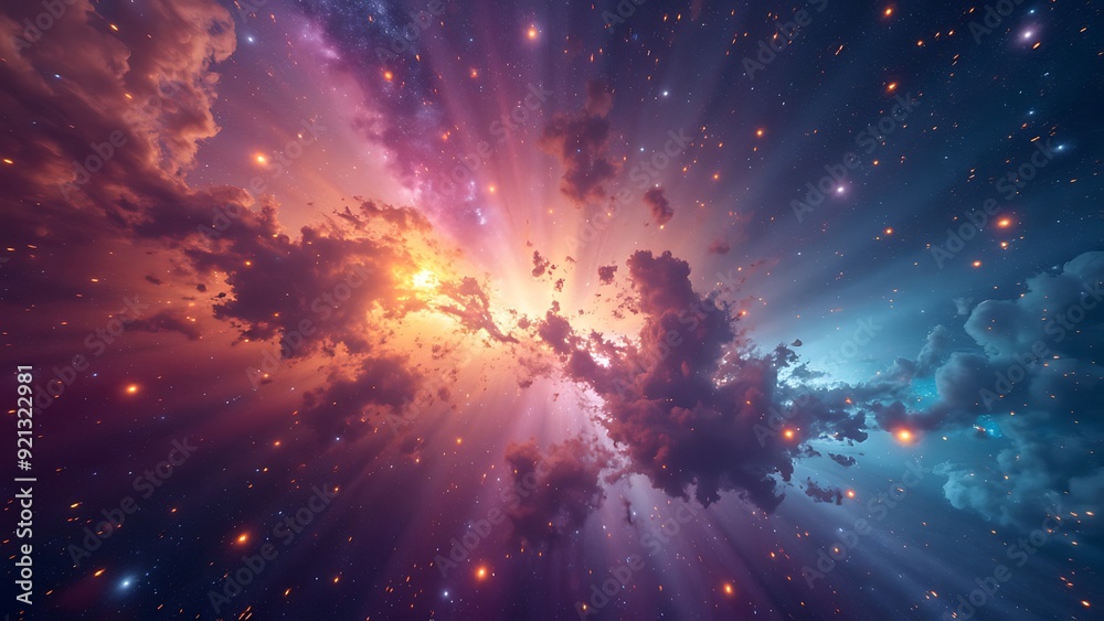 Naklejka premium Colorful, stars and space background, panorama universe
