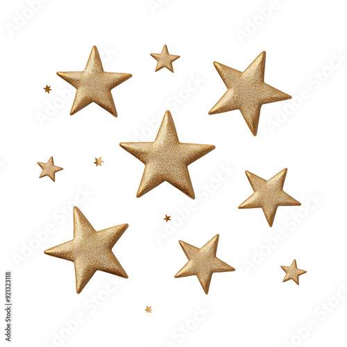 A collection of golden stars shining in the night sky, perfect for adding a touch of magic and wonder to any design. transparent background