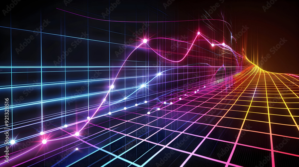 Abstract 3D Background with Neon Grid and Lines Abstract 3D Background with Neon Grid and Lines