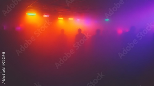 Photograph of people dancing in a dark club, laser lights shining on the crowd, smoke and fog, purple and blue lights, in the style of unsplash photography