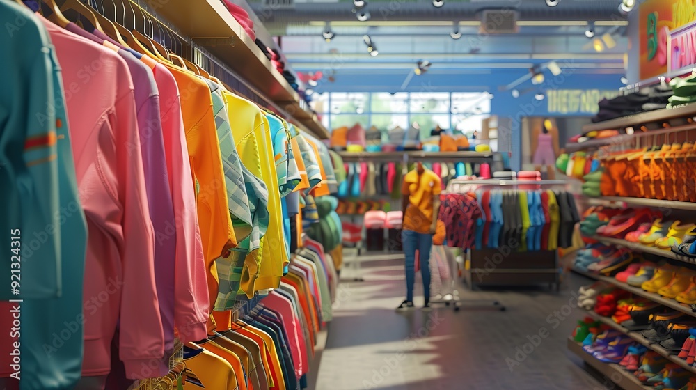 Clothes on sale in a discount store, customers rummaging through racks Clothes on sale in a discount store, customers rummaging through racks