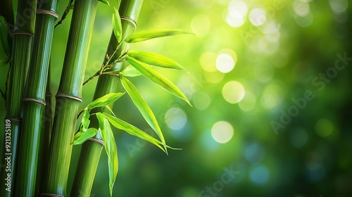 Close-up of bamboo stalks against a green blurred background in nature