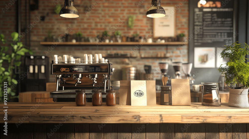 A coffee shop interior featuring a table with A coffee shop interior featuring a table with