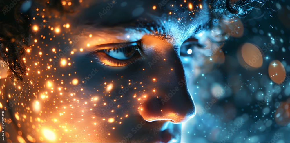 Closeup of a Man's Eye with Golden Sparkles Illustration Closeup of a Man's Eye with Golden Sparkles Illustration