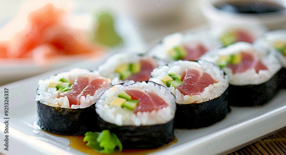 Fresh Sushi Rolls With Tuna and Avocado Prepared for a Delicious Meal Fresh Sushi Rolls With Tuna and Avocado Prepared for a Delicious Meal