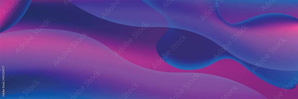 Obraz premium Abstract blue and purple liquid wavy shapes futuristic banner. Glowing retro waves vector background